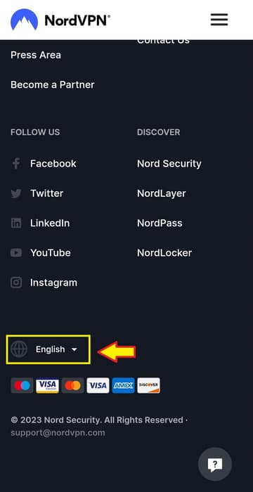 language selection on nord vpn