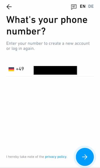 Enter the phone number you registered when you opened your account