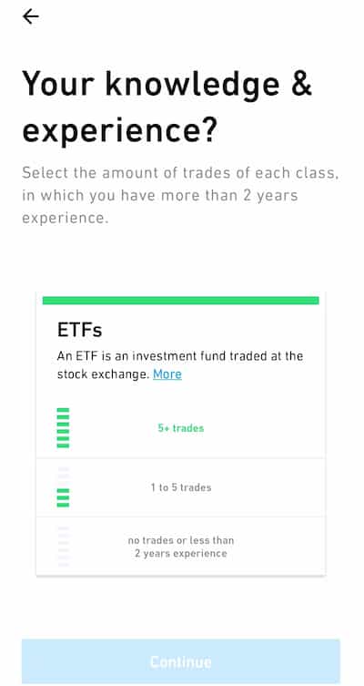 Questions related to investment experience