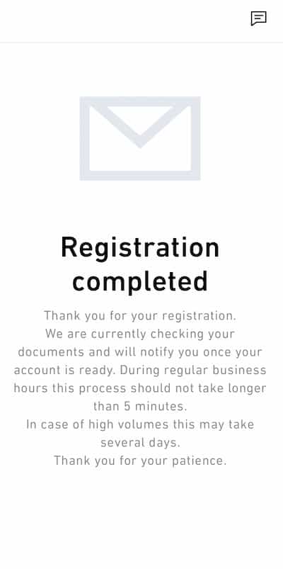 Account opening registration completed