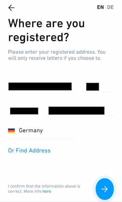 Address registration linked to a securities account